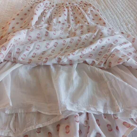 White and Light Red Pink Polka Dot Midi Skirt Womens Large Summer Lightweight - Picture 3 of 4